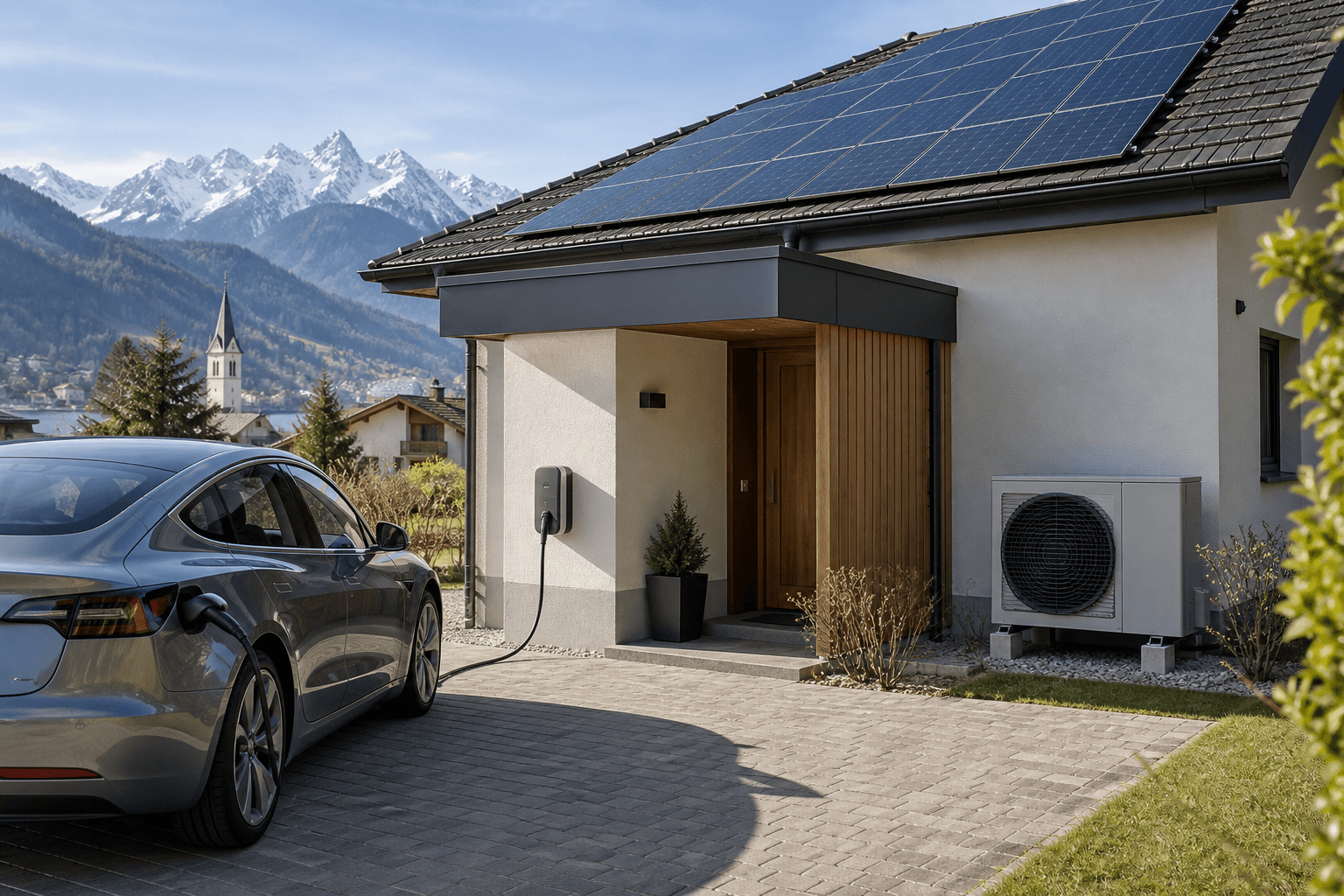 Recharge Tesla, solaire et PAC : méthode Suisse