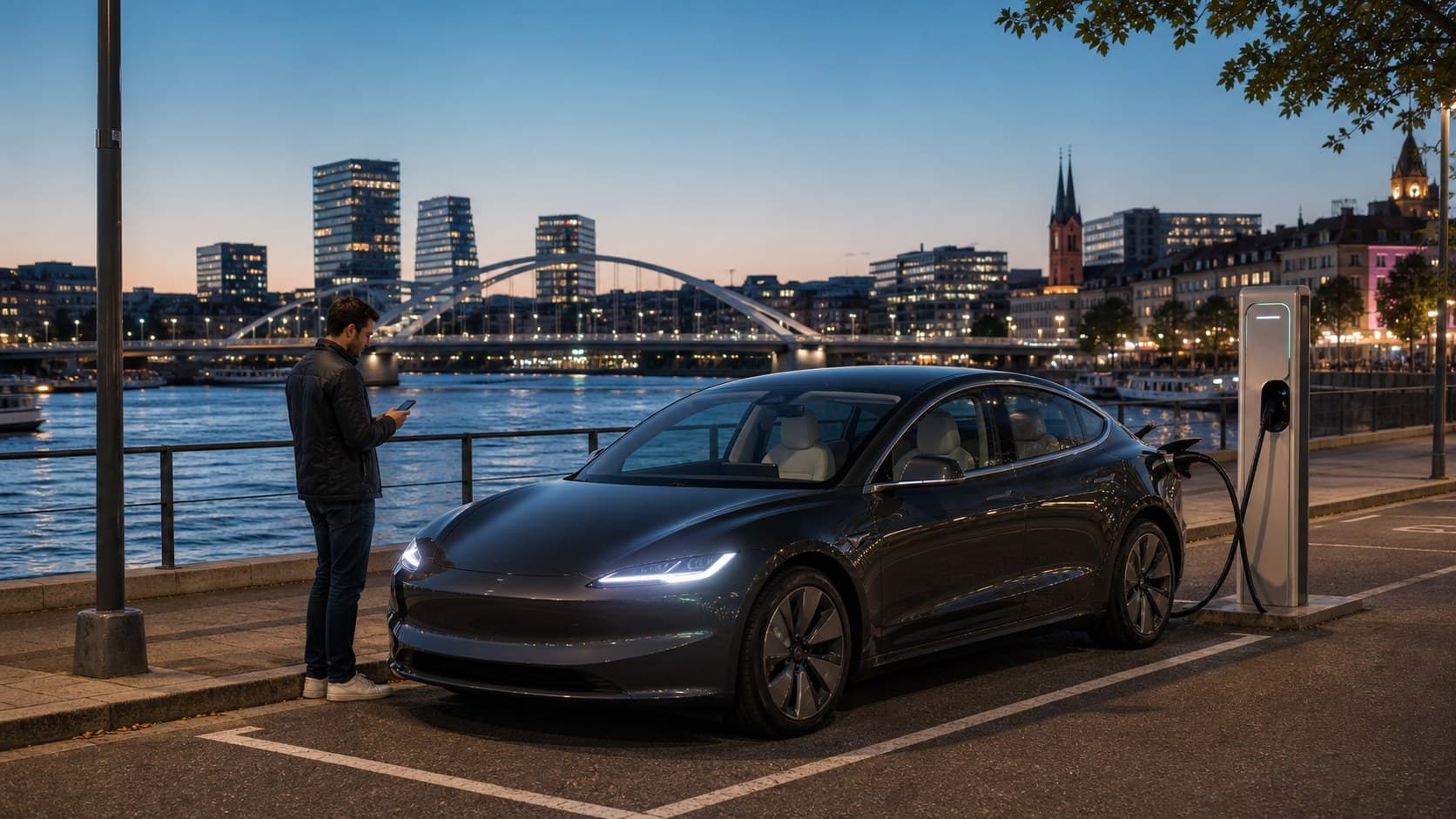 Tesla à Bâle : recharge trinationale — Suisse, France, Allemagne 2026