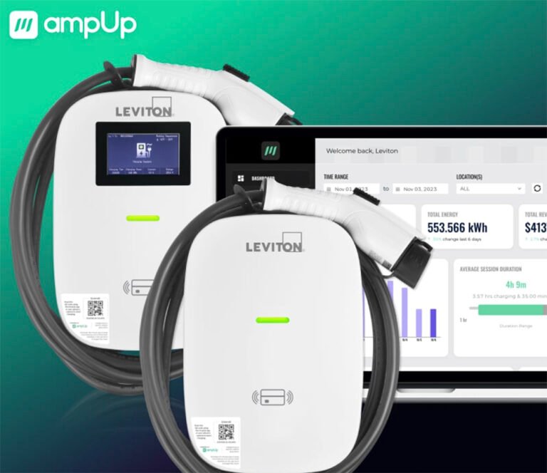 Véhicules électriques chargés |  Leviton lance les bornes de recharge Pro Series EV avec le logiciel de gestion de charge AmpUp