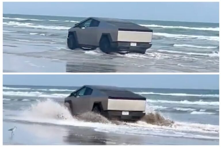 Tesla Cybertruck atteint la plage et traverse l’eau de l’océan